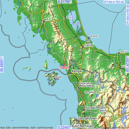 Topographic map of Satun