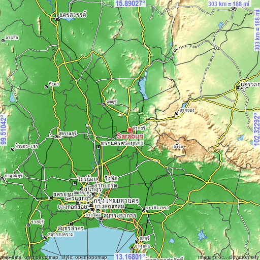 Topographic map of Saraburi