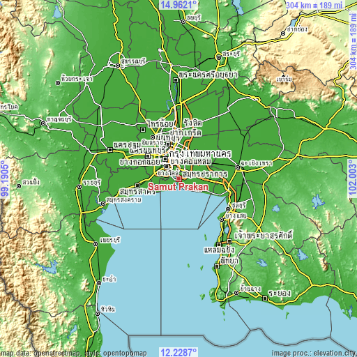 Topographic map of Samut Prakan