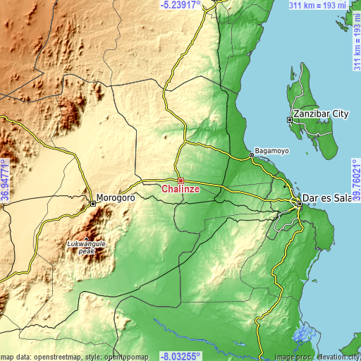 Topographic map of Chalinze