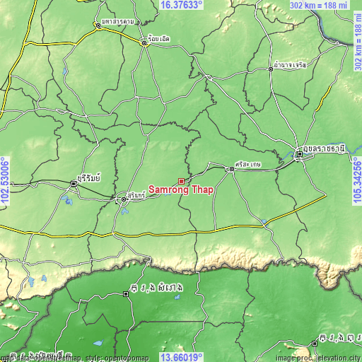 Topographic map of Samrong Thap