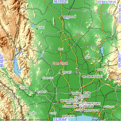 Topographic map of Sam Chuk