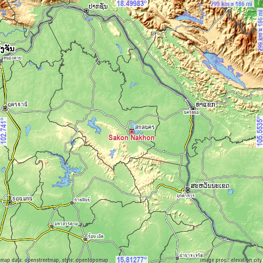 Topographic map of Sakon Nakhon