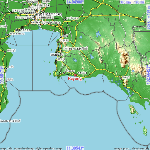 Topographic map of Rayong