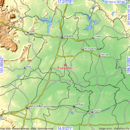 Topographic map of Pueai Noi