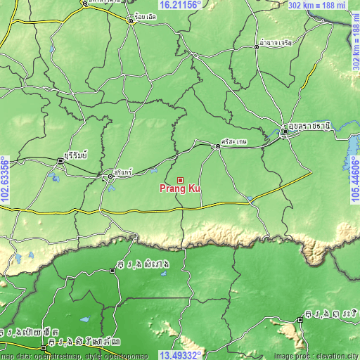 Topographic map of Prang Ku