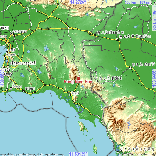 Topographic map of Pong Nam Ron