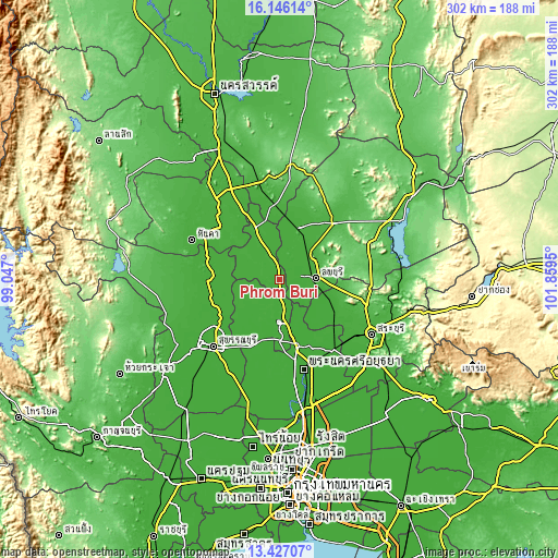 Topographic map of Phrom Buri