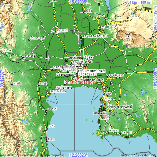 Topographic map of Phra Pradaeng