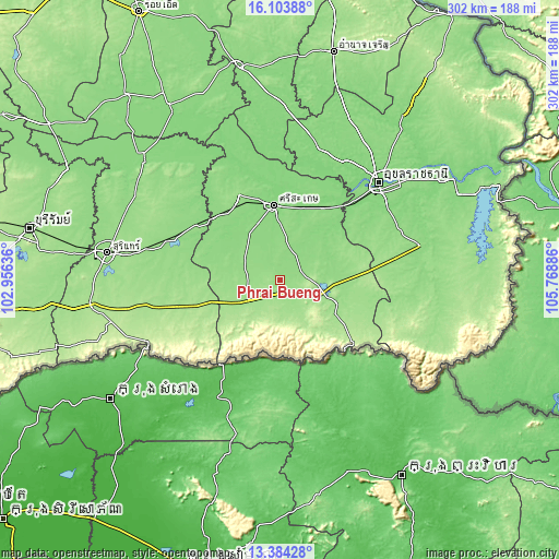 Topographic map of Phrai Bueng