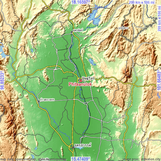 Topographic map of Phitsanulok