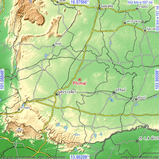 Topographic map of Phimai