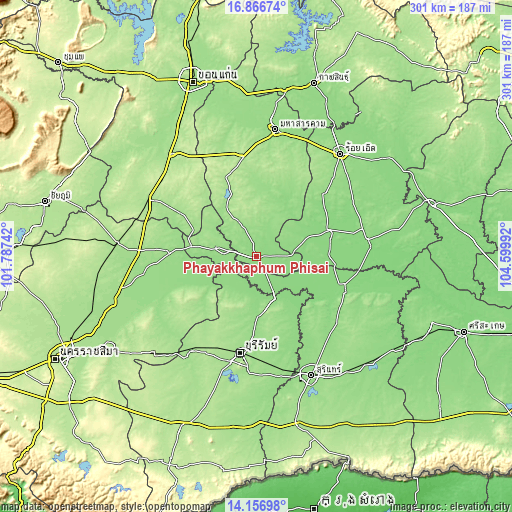 Topographic map of Phayakkhaphum Phisai