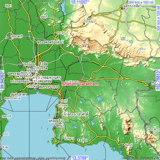 Topographic map of Phanom Sarakham