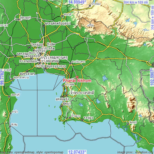 Topographic map of Phanat Nikhom