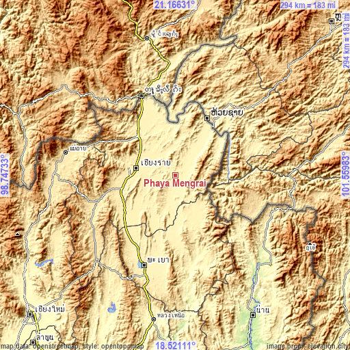 Topographic map of Phaya Mengrai