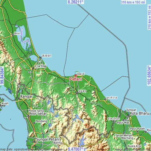 Topographic map of Pattani