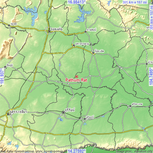 Topographic map of Pathum Rat