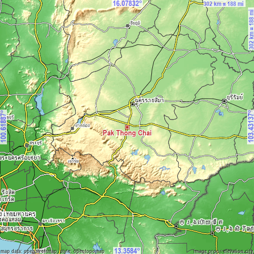 Topographic map of Pak Thong Chai