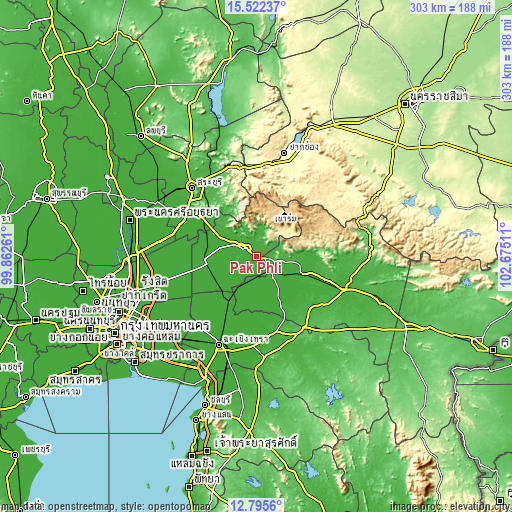 Topographic map of Pak Phli