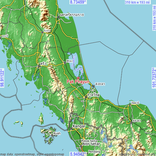 Topographic map of Pak Phayun