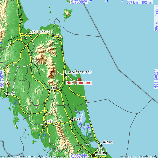 Topographic map of Pak Phanang