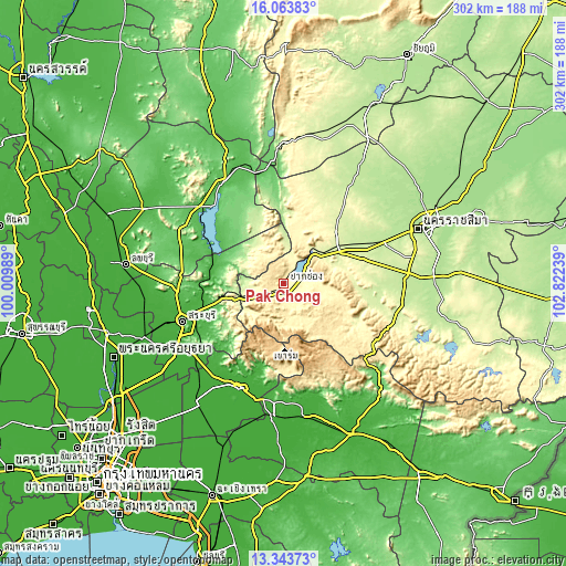 Topographic map of Pak Chong