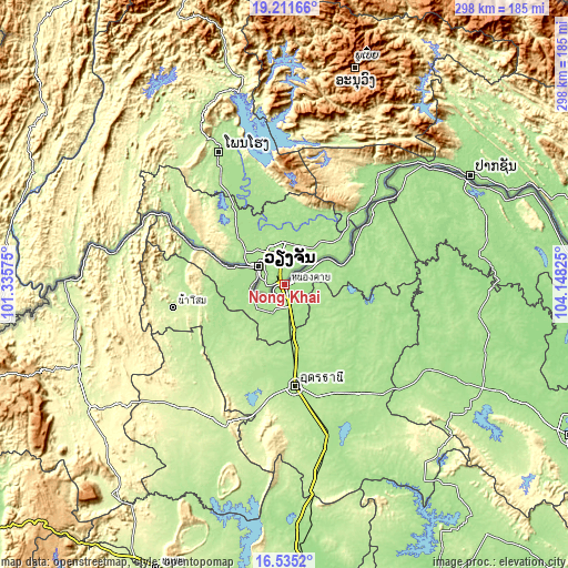 Topographic map of Nong Khai