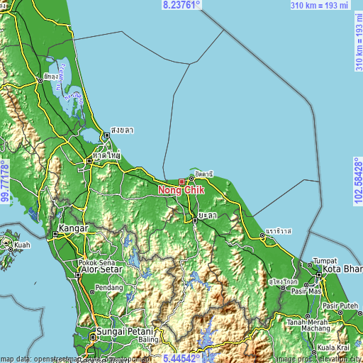 Topographic map of Nong Chik