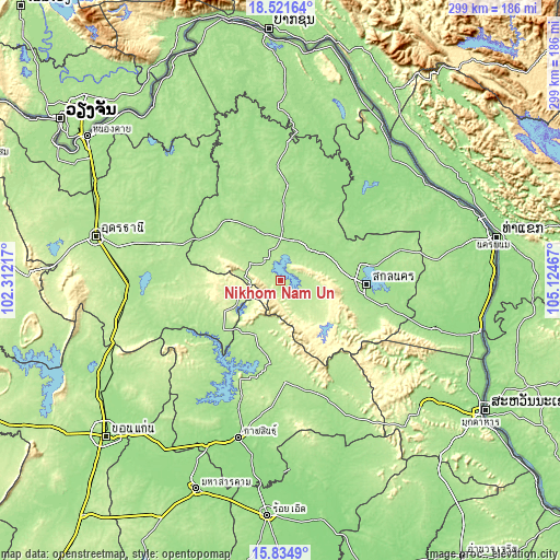 Topographic map of Nikhom Nam Un