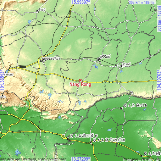 Topographic map of Nang Rong