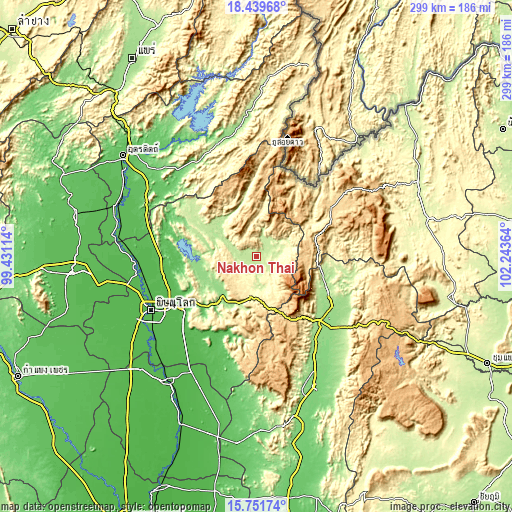 Topographic map of Nakhon Thai