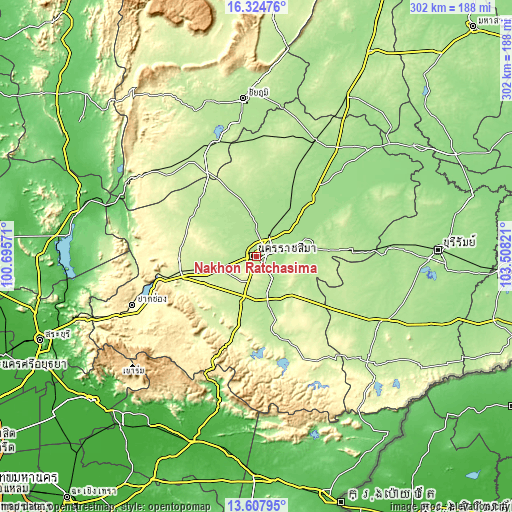 Topographic map of Nakhon Ratchasima