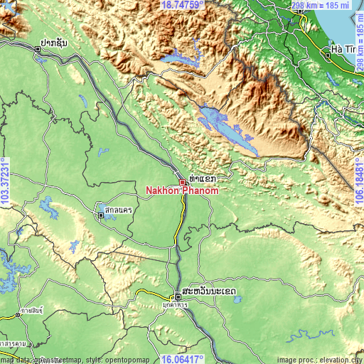 Topographic map of Nakhon Phanom