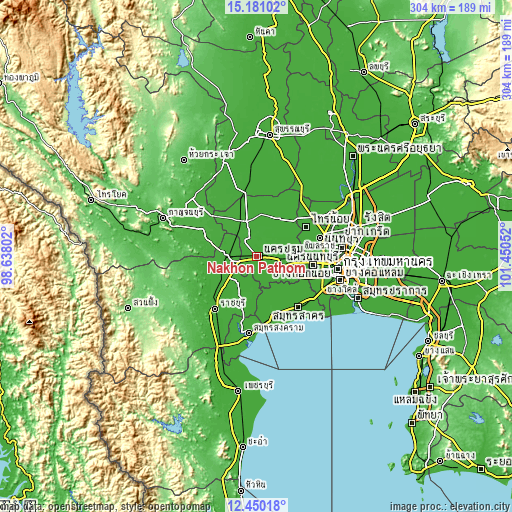 Topographic map of Nakhon Pathom