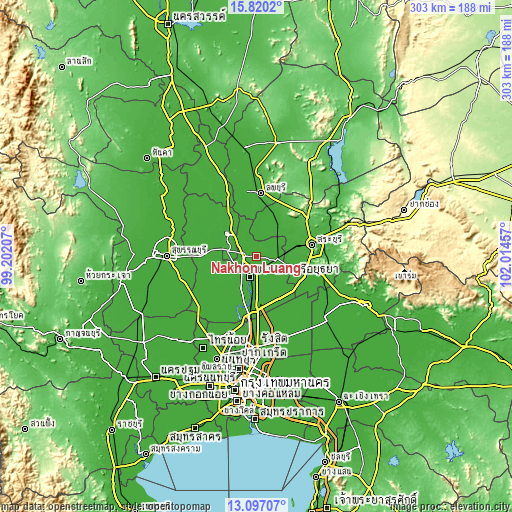 Topographic map of Nakhon Luang