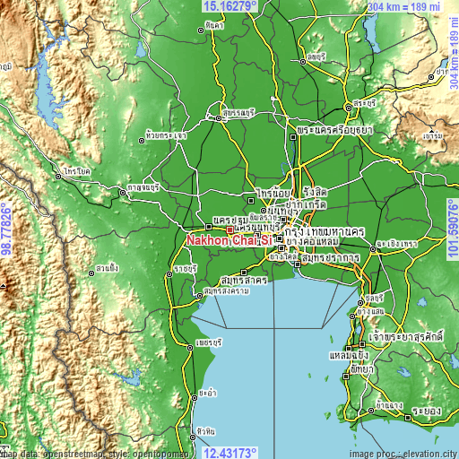 Topographic map of Nakhon Chai Si