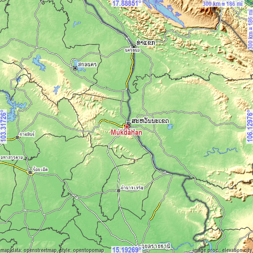Topographic map of Mukdahan