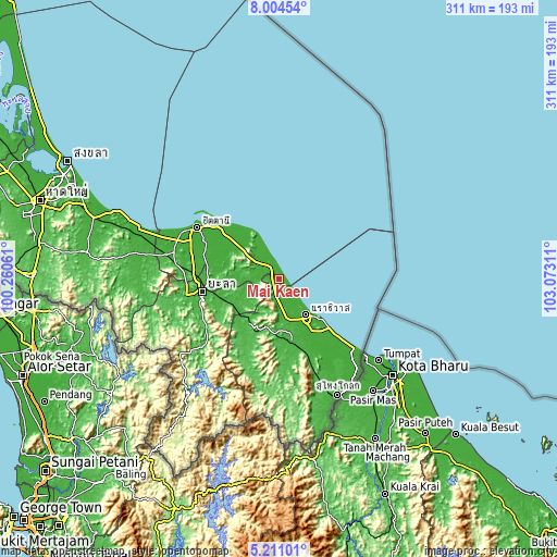 Topographic map of Mai Kaen