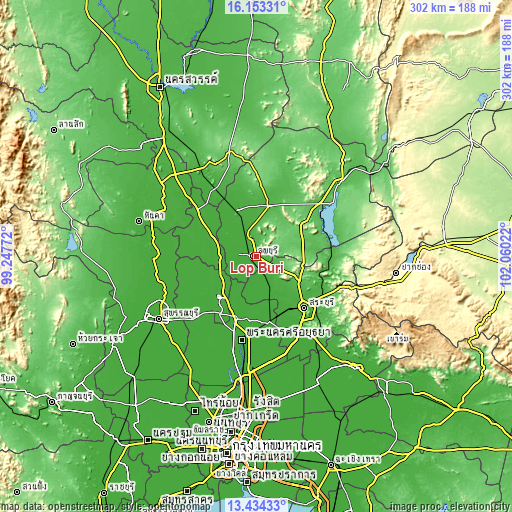 Topographic map of Lop Buri