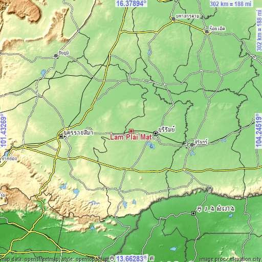 Topographic map of Lam Plai Mat