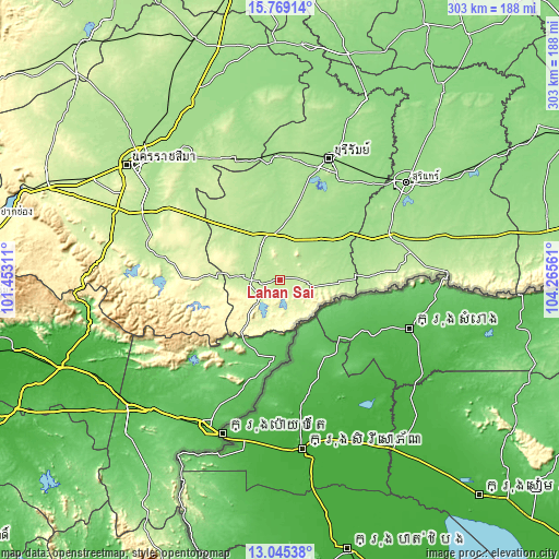 Topographic map of Lahan Sai