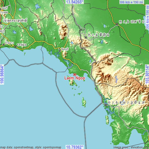 Topographic map of Laem Ngop