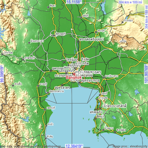 Topographic map of Bangkok
