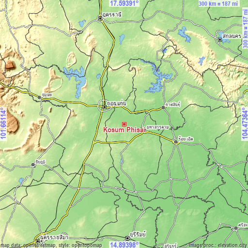 Topographic map of Kosum Phisai