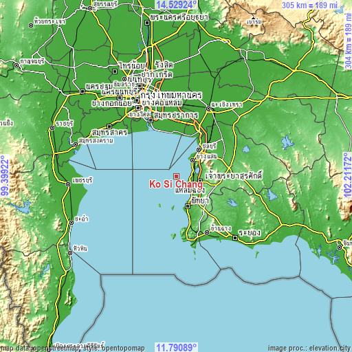 Topographic map of Ko Si Chang