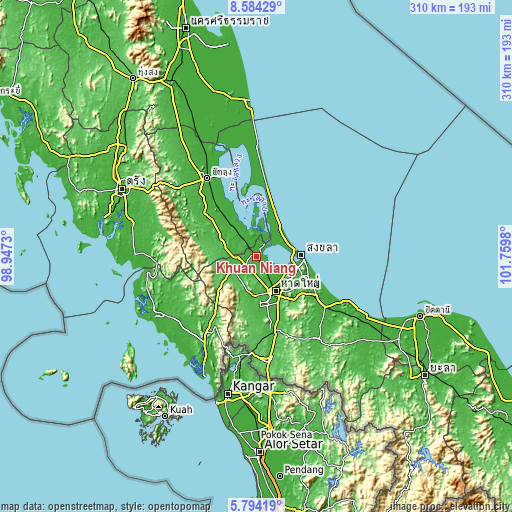 Topographic map of Khuan Niang