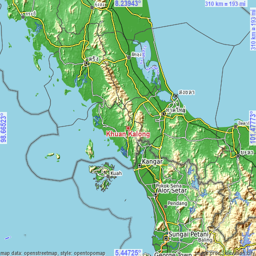 Topographic map of Khuan Kalong