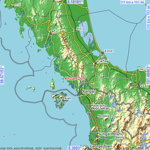 Topographic map of Khuan Don