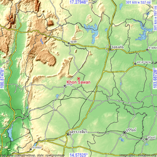 Topographic map of Khon Sawan